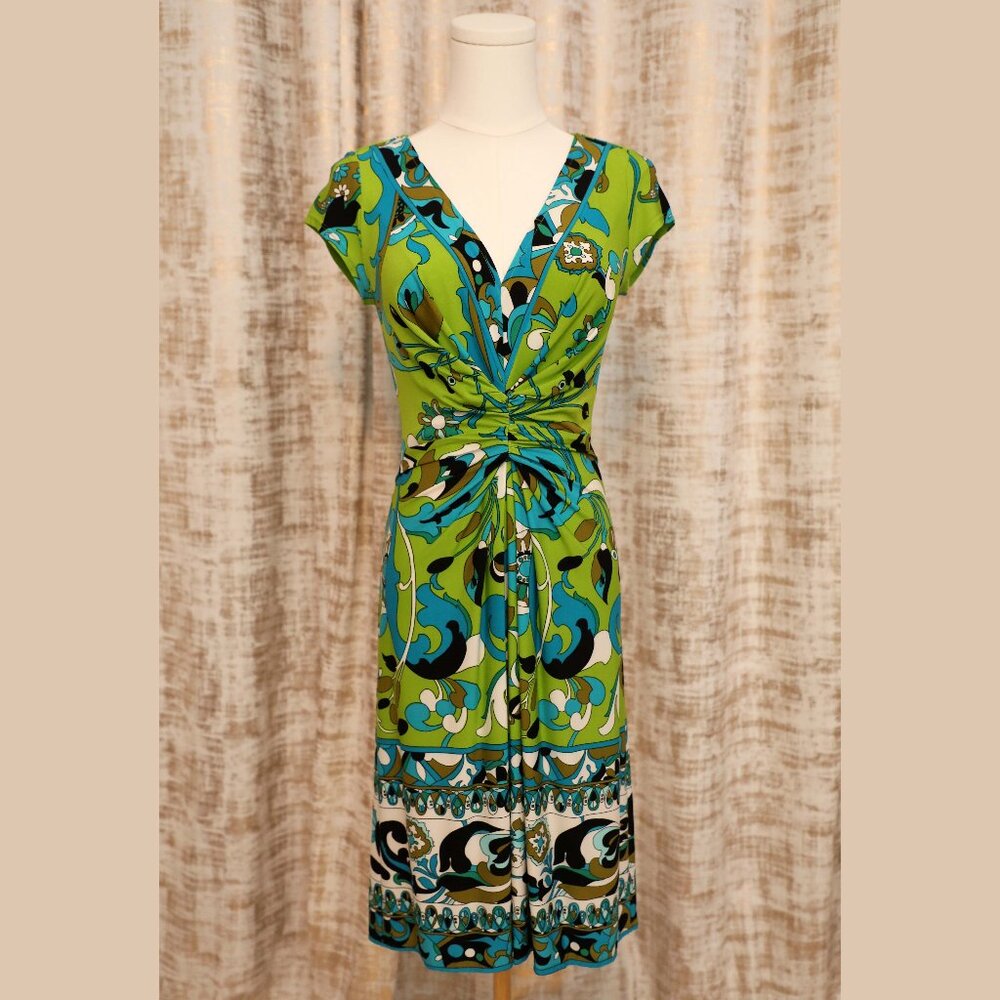Muse Green Knit S/S Print Dress Size 2 (NWOT)